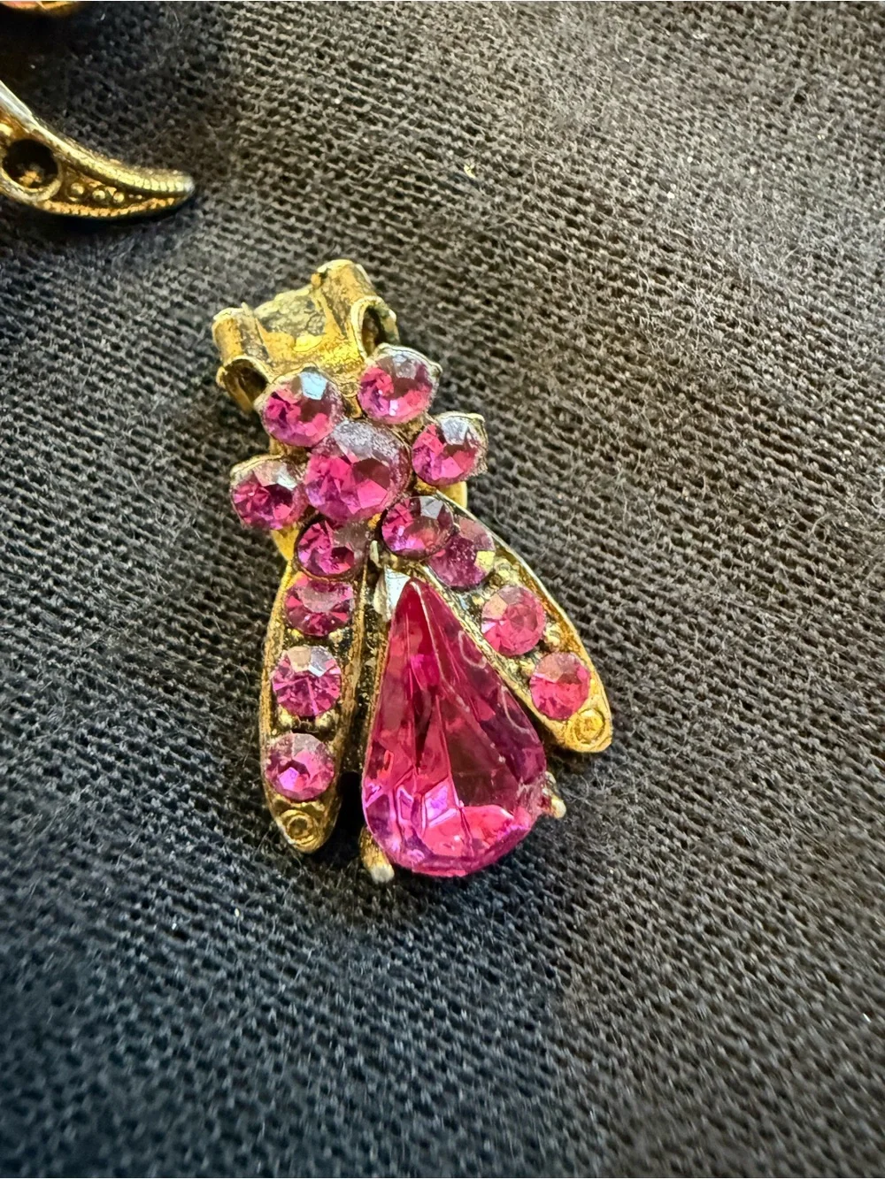 Vintage Pink Crystal Flower Brooch and Clip-On Earrings Set